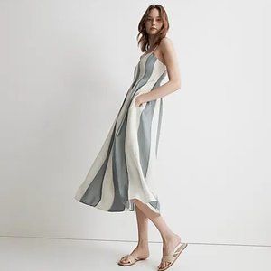Madewell Pleated Midi Dress in Overcast Stripe NWT